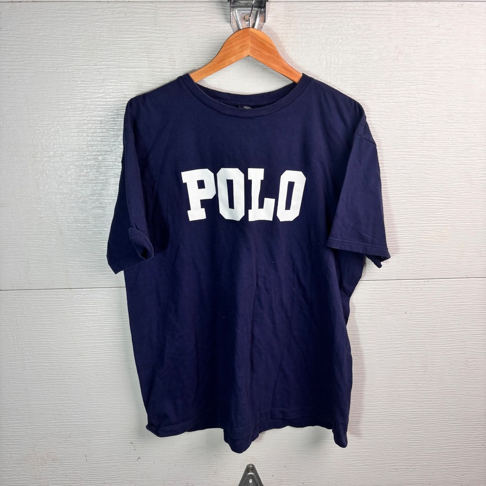 Polo Ralph Lauren Spell Out T Shirt Navy White Collegiate Logo XL